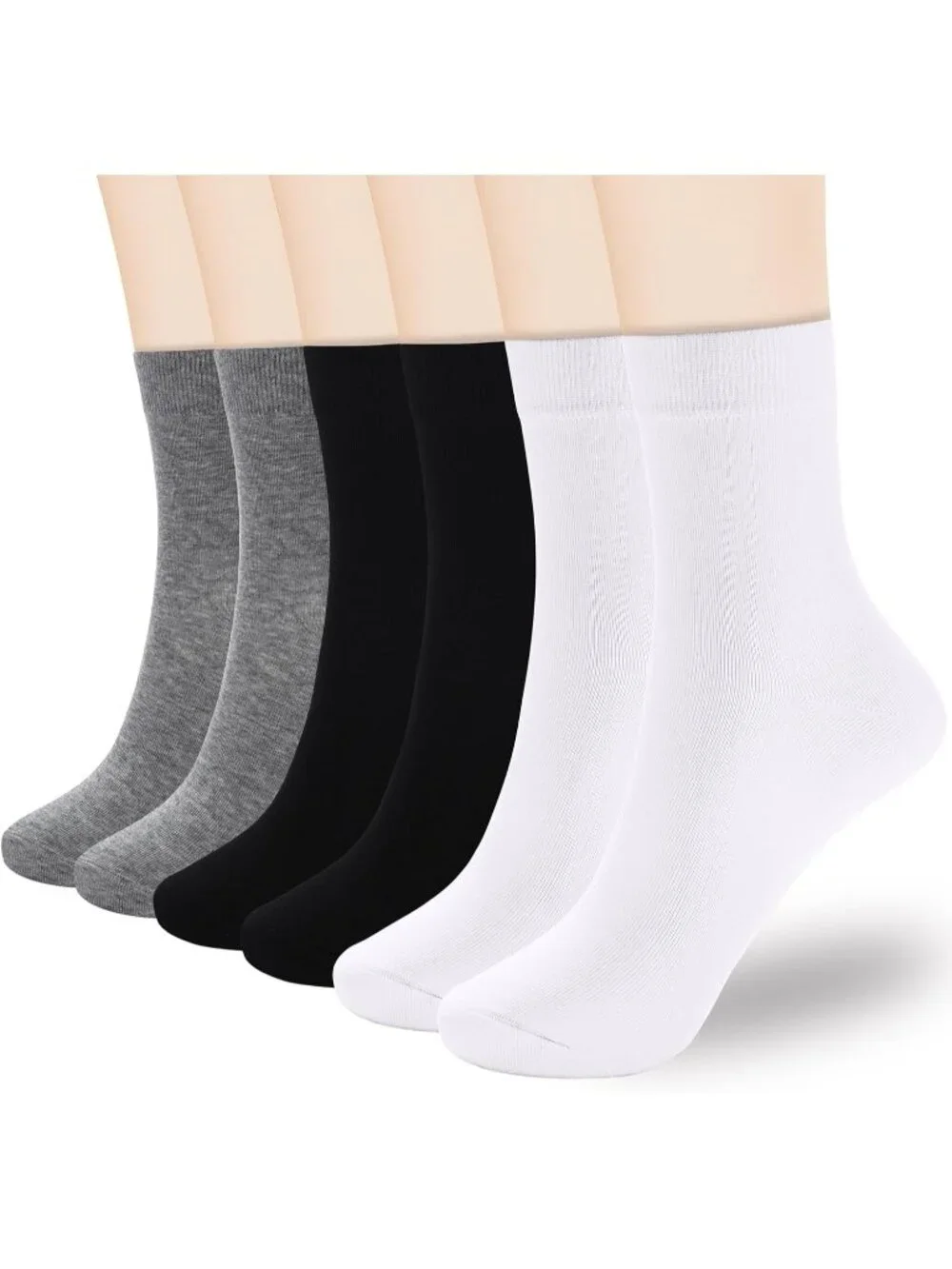 🧦Women's White Black Grey 6 Pairs Thin Above Ankle Socks Cotton Crew Socks